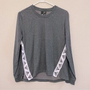 Adidas woman’s cropped long sleeve stripe logo gray crew neck top-M